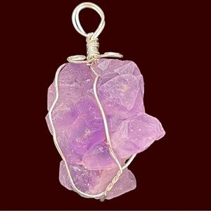 NEW Amethyst rock and .925 silver setting pendant for a necklace